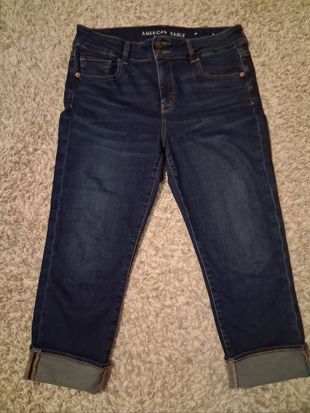 American Eagle Outfitters Dark Blue Cropped Artist Next Level Stretch Jeans